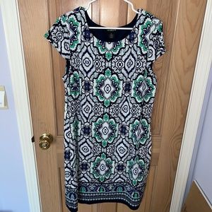 Liz Claiborne Blue and Green Patterned Midi Dress
